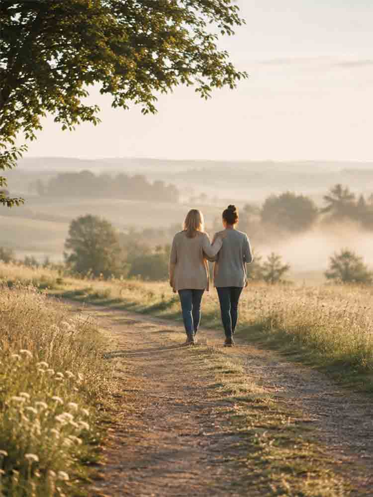 Pfotenabdruck Zwei Frauen auf einem Weg